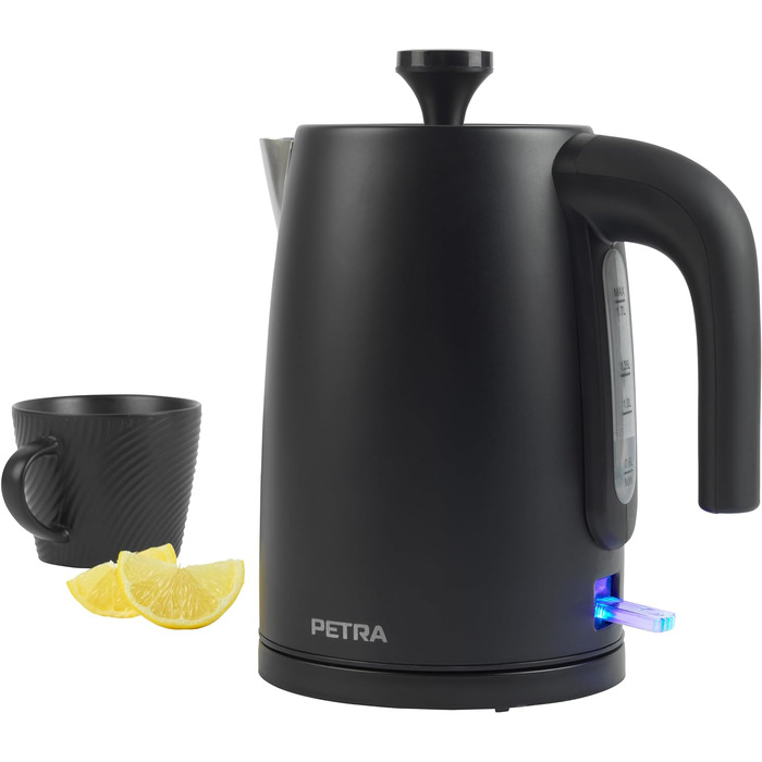 Електрочайник Petra PT5632MBLKVDE 1,7 л, 3000 Вт, BPA-free, індикатор рівня води, антинакипний фільтр, захист від перегріву, обертаюча база