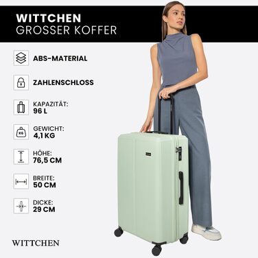 Валіза велика Wittchen Stripes Line XL (76.5x50x29 см), пластикова Hartschalen ABS, 96 л, м'ятна