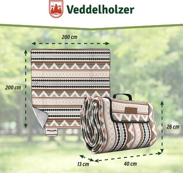 Водонепроникна пляжний коврик Veddelholzer Boho 200 x 200 см, ізольована підстилка для пікніка, кемпінгу та парку, стійка до піску