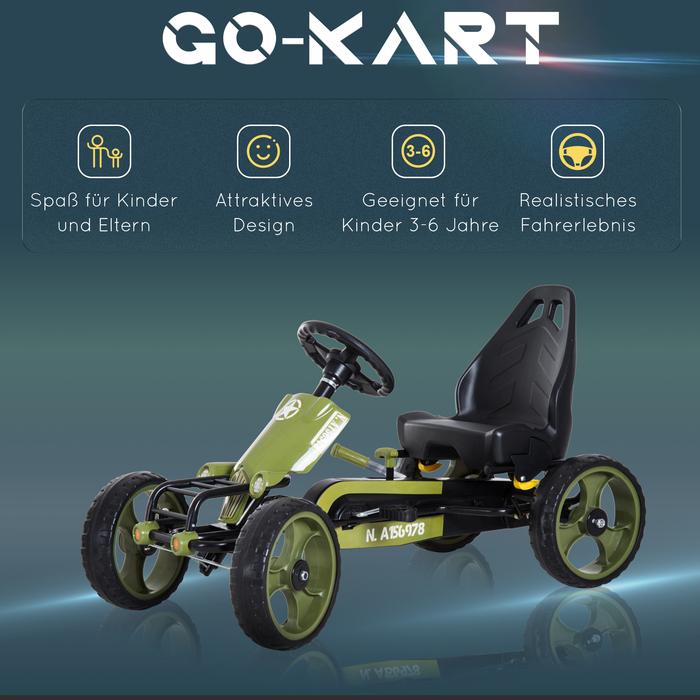 Дитячий карт Tretauto, каталка з ручним гальмом, модель Kettcar з регульованим сидінням, підходить для дітей від 3 років, колір зелений, розміри: 105 x 54 x 61 см