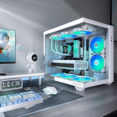 MUSETEX ATX корпус для ПК з 6 ARGB вентиляторами, 360 мм підтримка радіатора, Type-C, ігровий корпус з 270° оглядом, загартоване скло, білий Mid Tower, модель Y6