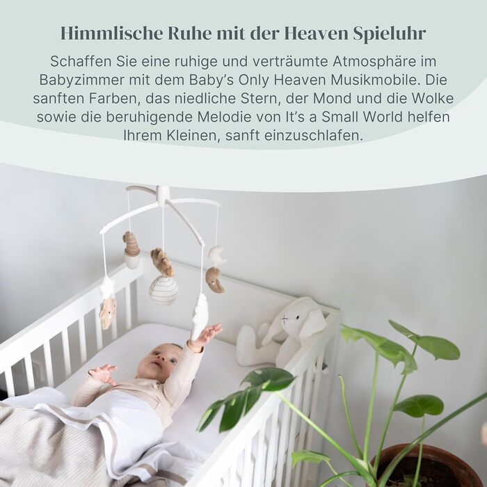 Музична мобіль Baby's Only Baby Heaven: Мобіль для немовлят з в'язаними фігурками, музичною шкатулкою, легко кріпиться, для хлопчиків та дівчаток, колір Clay/Warm Linen