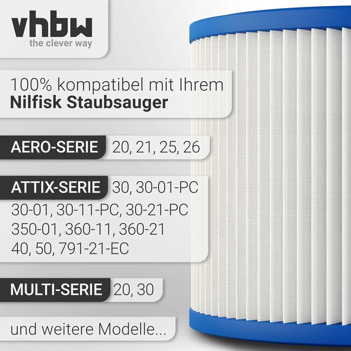Фільтр гармошковий vhbw для пилососів Nilfisk AERO, ATTIX, MULTI, сумісний із моделями 20, 21, 25, 26, 30, 30-01 PC, 30-11 PC, 30-21 PC, 40, 50, 20, 30 промисловий