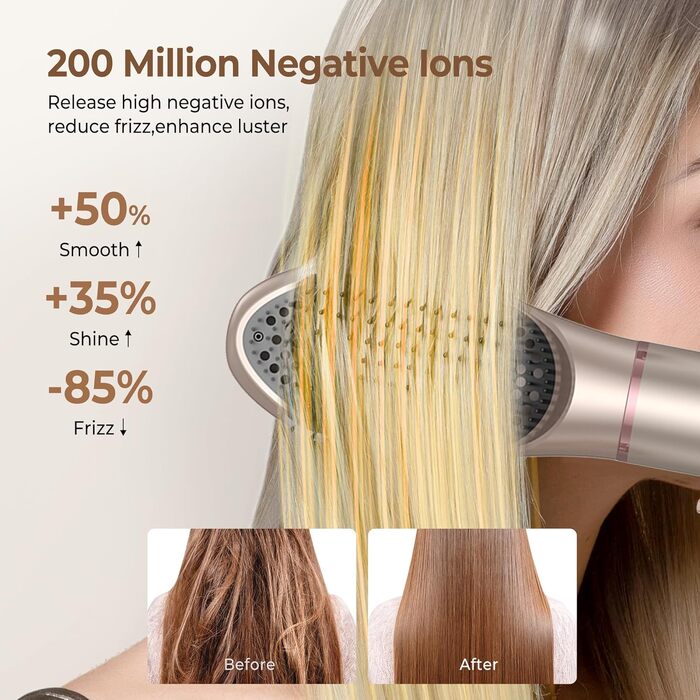 UKLISS Airstyler Pro 7 в 1: Фен-щітка з дифузором, 1400 Вт, 110 000 об/хв, професійний стайлер для сушіння, завивки та випрямлення волосся (Золотий)