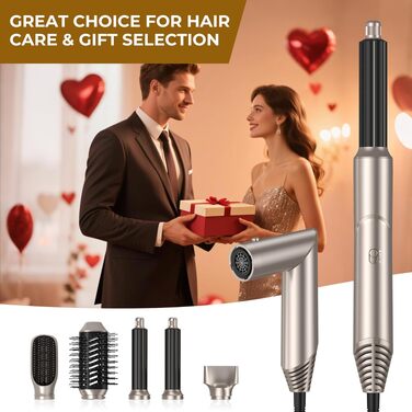 UKLISS Airstyler 5-в-1: Фен-щітка, стайлер для волосся з іонізацією, випрямляч, плойка для локонів, насадки для укладання. Золото-білий колір