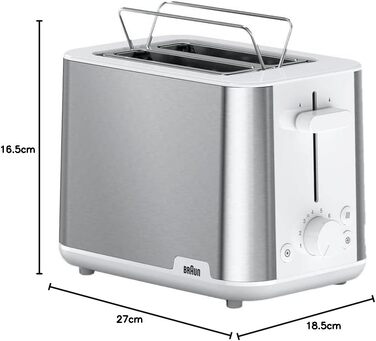 Тостер Braun PurShine HT1510 White – 2 відділення, 8 режимів підсмажування, розморожування, підігрів, висувний піддон для крихт, 900 Вт