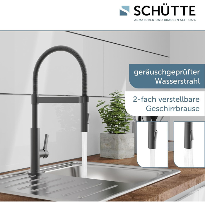 Змішувач кухонний SCHÜTTE Miami 79142 графіт, з висувним душем, одинарний важіль