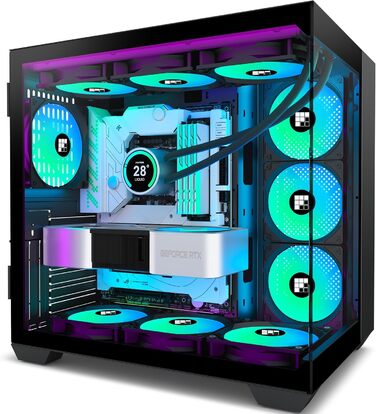 Ігровий корпус FOIFKIN F600 ATX Mid-Tower, 6 ARGB PWM вентиляторів, 270° панорамне скло, USB Type-C, чорний