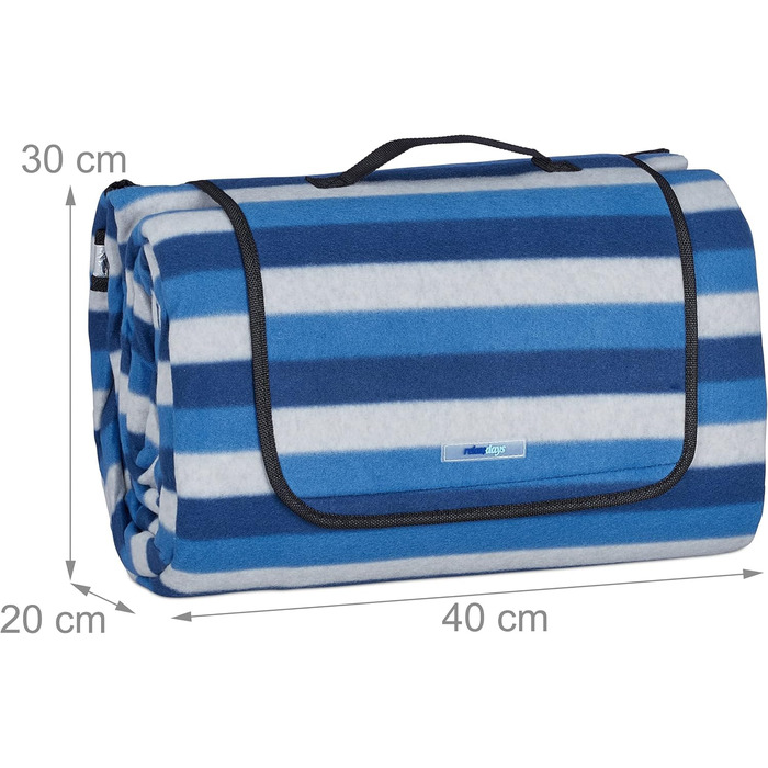 Пікнік-ковдра Relaxdays XXL 200x300 см, водонепроникна, термоізоляційна, флісова, смугаста, з ручкою для перенесення, синьо-біла