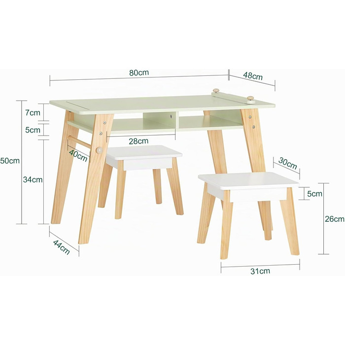 Дитячий стіл SoBuy з 2 стільцями, 80x48x50 см, меблі для дитячої кімнати