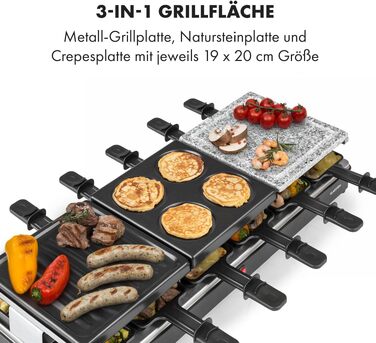 Klarstein Fonduelette XL: Раклютниця-Гриль-Фондю 3-в-1, 1650 Вт, на 12 осіб, антипригарне покриття, чорний