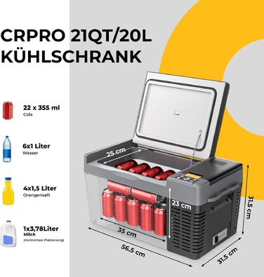 Автомобільний холодильник BougeRV CRPRO 29л з акумулятором 266Wh: швидке охолодження, 12/230V, для кемпінгу, авто, подорожей (чорний)