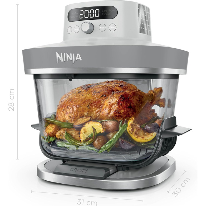 Скляна аерофритюрниця Ninja CRISPi PRO XL Air Fryer з 5 функціями, контейнерами CleanCrisp (5,7 л та 2,3 л) та кришкою для зберігання, біла, AS090EUGN