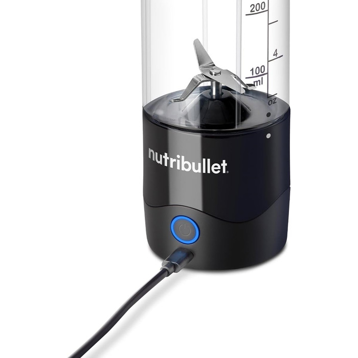 Портативний блендер Nutribullet 475 мл, BPA-free Tritan, міні-міксер з 4-лезовим ножем з нержавіючої сталі, USB-C зарядка, багаторазове використання, чорний