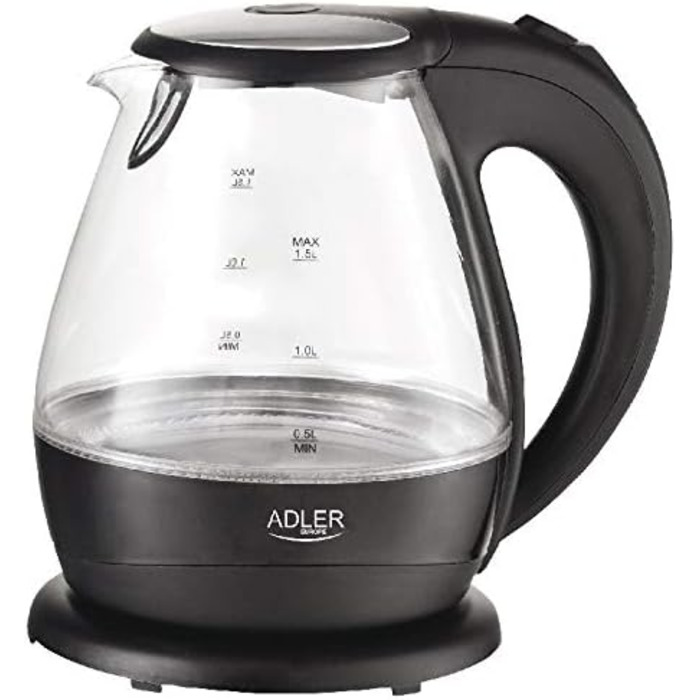 Електричний чайник Adler AD 1224, 1.7 л, чорний/прозорий, 2200 Вт