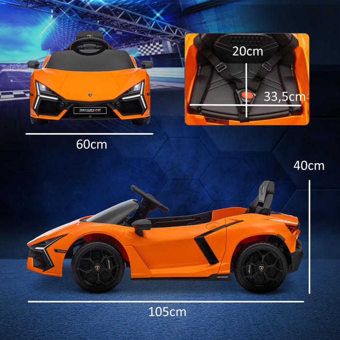 Дитячий електромобіль AIYAPLAY 12V дитячий автомобіль з пультом дистанційного керування 2.4G, музика, електромобіль з підсвічуванням, порт USB/MP3, функція реверсу, до 5 км/год, для дітей 3-5 років, помаранчевий