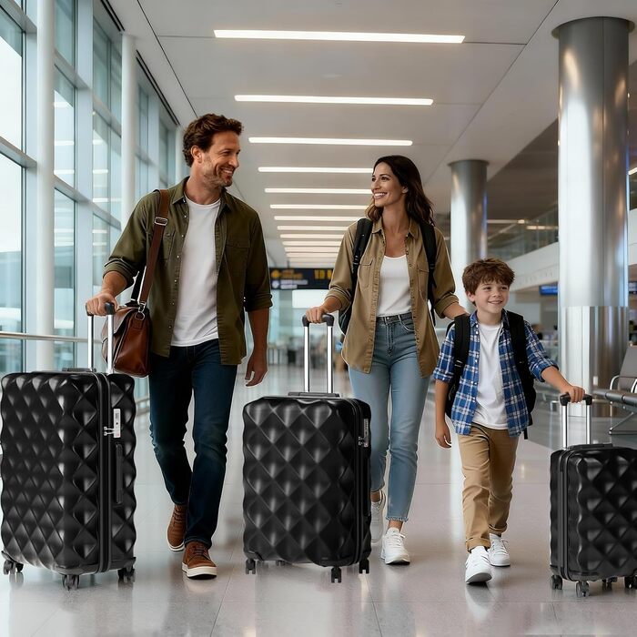 Набір валіз British Traveller з жорстким корпусом, 3 предмети, замок TSA, чорний колір (34л, 57л, 91л)