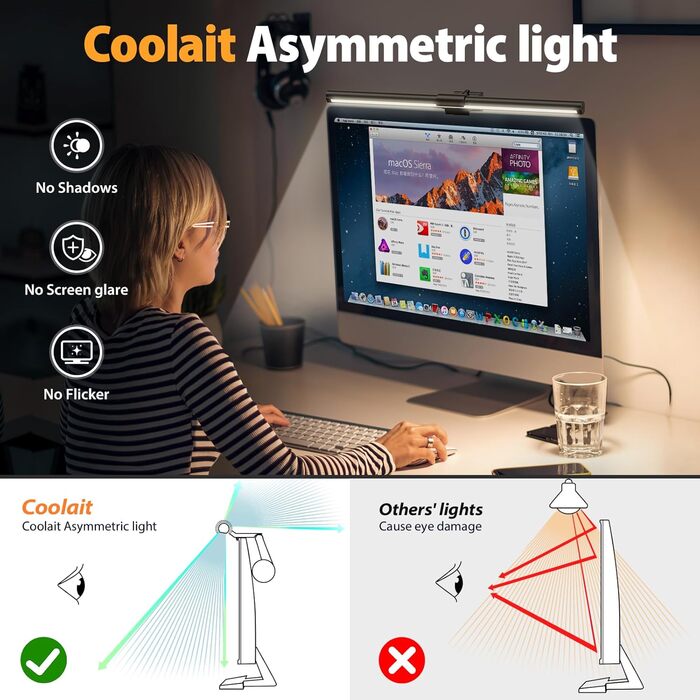 LED лампа для монітора з USB, сенсорне керування, захист від синього світла, регулювання яскравості та кольорової температури