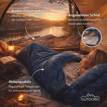 Ультралегкий спальний мішок Outdoro для літа, кокон для дорослих (чоловічий, жіночий), зелений, 800г