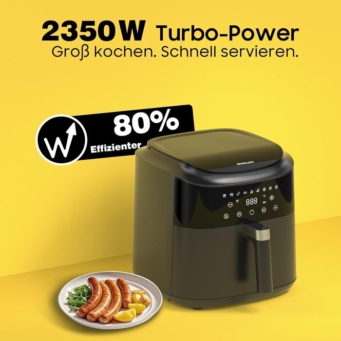 Фритюрниця повітряна XXL 9л, 2350W, 9 програм, LED дисплей, функція підігріву, металевий внутрішній простір, для сімейних обідів