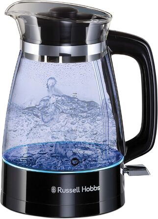 Тостер Russell Hobbs Textures+ (2 широкі слоти, підставка для булочок, 850 Вт, чорний) + Електричний чайник скляний Russell Hobbs Classic (1.7 л, 2400 Вт)