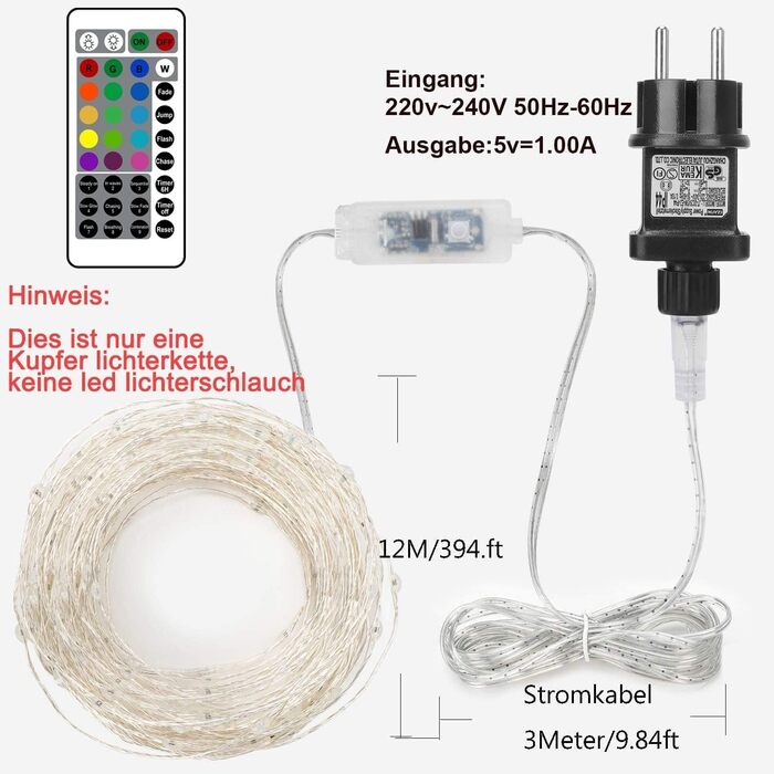 Гірлянда StarryEver 120 LED, 12 м, 16 кольорів, 132 режими, мідний дріт, для кімнати, балкона, вечірки, декор, електрична, диммована