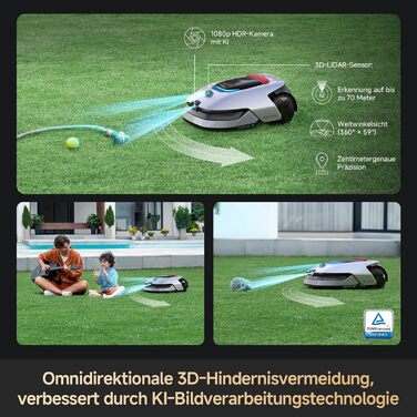 Робот-газонокосарка Dreame A1 Pro без дроту, LiDAR 360°, 2000 м², керування через додаток, OmniSense, розумне уникнення перешкод