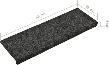 Комплект килимків для сходів vidaXL, 15 шт., самоклеючі, сірі, нейлон 65x21x4 см, захист для сходинок, надійний голкопробивний килимок