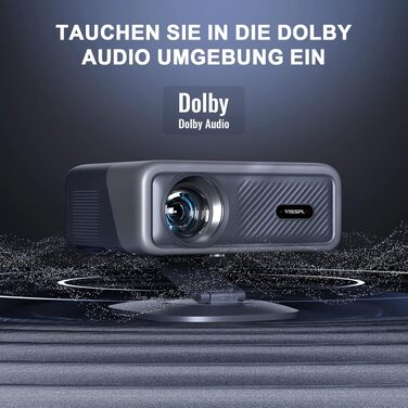 Проектор Smart Beamer VISSPL 4K WiFi Bluetooth 1080P Full HD Dolby Audio з автофокусом та трапецеїдальною корекцією (сірий)