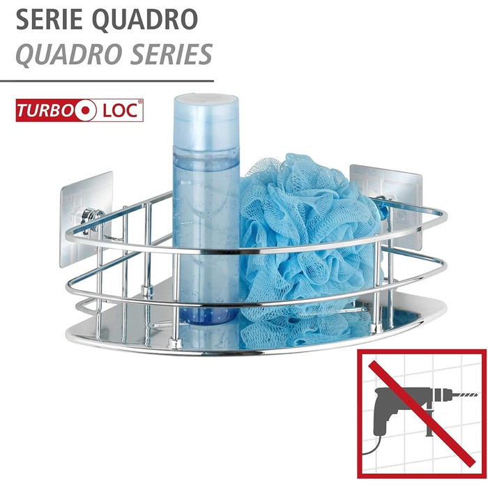 Кутова полиця WENKO Turbo-Loc з нержавіючої сталі Quadro, настінна, для ванної кімнати
