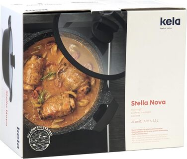 Каструля Kela Stella Nova 24 см, 3,5 л, алюміній, антипригарна, чорна, з кришкою, для всіх плит, термостійка до 180°C