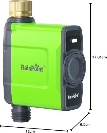 Таймер для поливу RainPoint WiFi з латунними з'єднаннями, розумне керування, APP, голосове управління, автоматичний полив саду та газону, 6 програм, 1 зона (зелений)