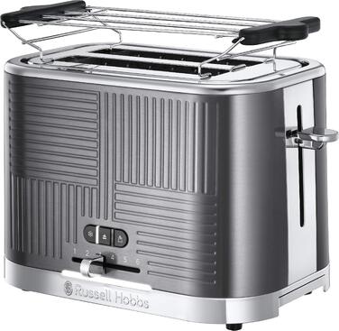 Тостер Russell Hobbs Geo Edelstahl Grau на 2 тости, нержавіюча сталь, 6 режимів, розморожування, підігрів, широкі слоти для хліба