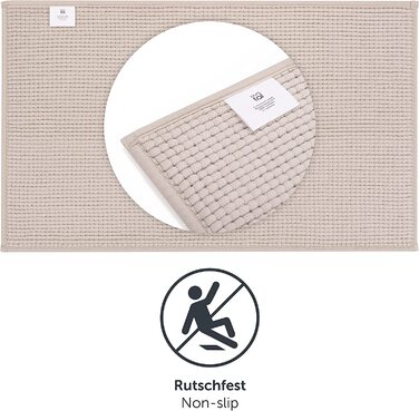 Килимок для ванної Blumtal 50x80 см, високий ворс, бежевий, сертифікат Oeko-TEX, антиковзкий, праний, килим для ванної кімнати
