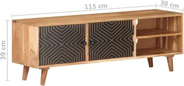 Тумба під телевізор vidaXL з масиву акації, 115x30x39 см, 2 дверцята, 2 полиці, дерев'яний ТВ шафа, меблі для вітальні