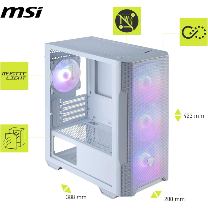 Корпус для ПК MSI MAG Forge M100R White, білий, ігровий, з підсвіткою RGB