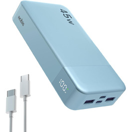 Power Bank Nobis 20000mAh, 45W з кабелем USB-C, Digital Display, для Android, Laptop, Phone (Блакитний)