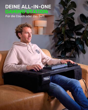 Couchmaster CYCON³ Black HORIZONLIGHT – стіл для ноутбука для геймінгу, чорний, з USB-хабом