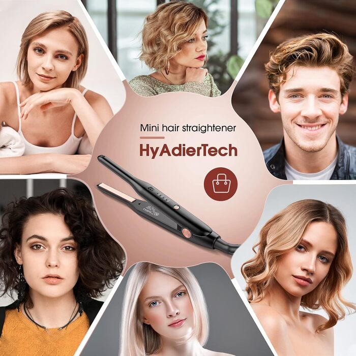 HyAdierTech Міні випрямляч для волосся 2 в 1, плойка та випрямляч, PTC-нагрівач, 150-210°C, вузька пластина для короткого або чоловічого волосся, професійний, зменшує пошкодження волосся