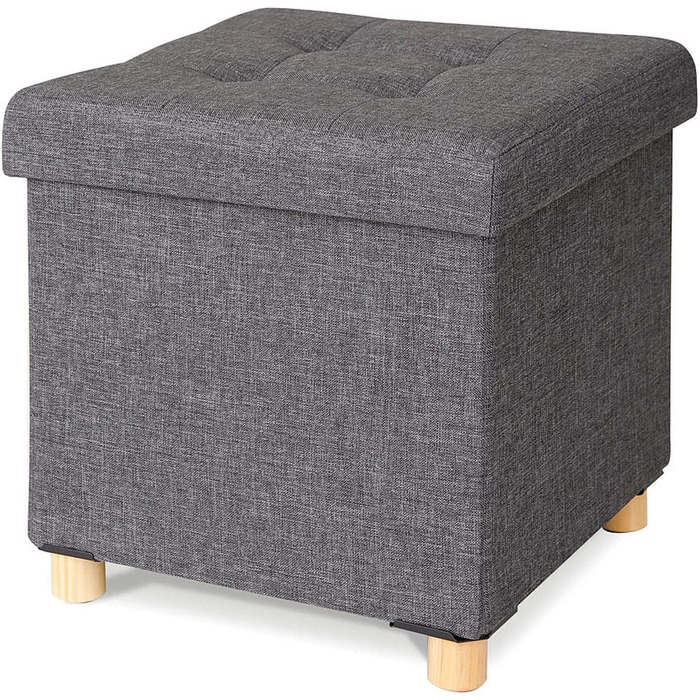 Складаний пуф Dibea 38x38x38 см, сіра оттоманка з місцем для зберігання