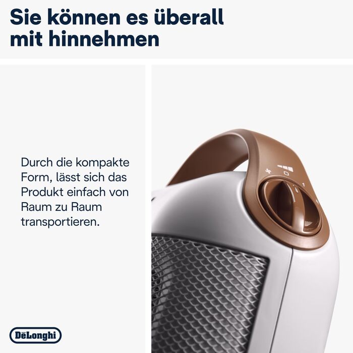 Керамічний обігрівач De'Longhi HFX30C18.AG, мобільний конвектор 1800 Вт, 2 рівні потужності, функція Anti-Frost