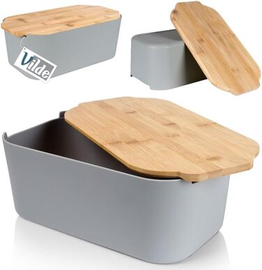 Хлібниця Vilde з дерев'яною кришкою, сіра, 33x18,5x12 см – контейнер для зберігання хліба