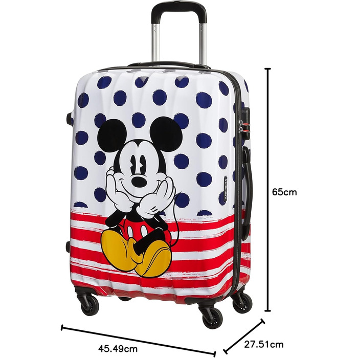 Чемодан American Tourister Disney Legends Mickey Blue Dots, синій, з принтом Міккі Мауса, жорсткий пластик