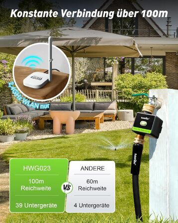 Таймер для поливу RainPoint WiFi з латунними фітингами та радіусом дії 100м, автоматичний полив саду та газону за погодою та вологості ґрунту, чорний