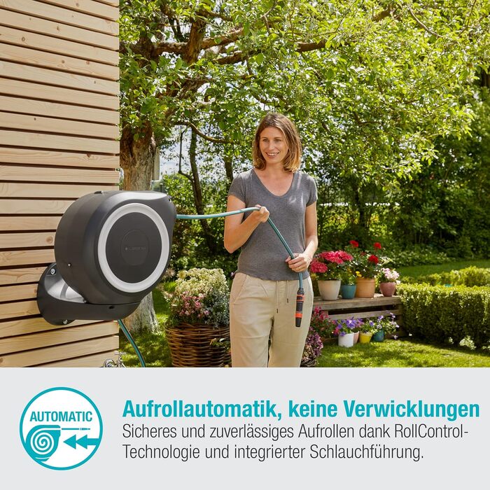Gardena Wand-Schlauchbox RollUp S 15м: Шланг для поливу з автоматичним намотуванням, настінний монтаж, Gardena (18600-20)