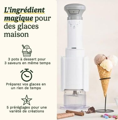 Морожениця Cuisinart FreezeEase з автоматичним охолодженням: морозиво, сорбет, заморожений йогурт - 3 режими, без попереднього заморожування, готовність за 40 хвилин, функція підтримки температури (біло-сіра)