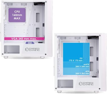 Ігровий корпус для ПК Empire Gaming Crystal, ARGB, середній Tower, ATX/Micro ATX/ITX, 3D-дзеркальний ефект, адресований RGB-вентилятор 120 мм, білий