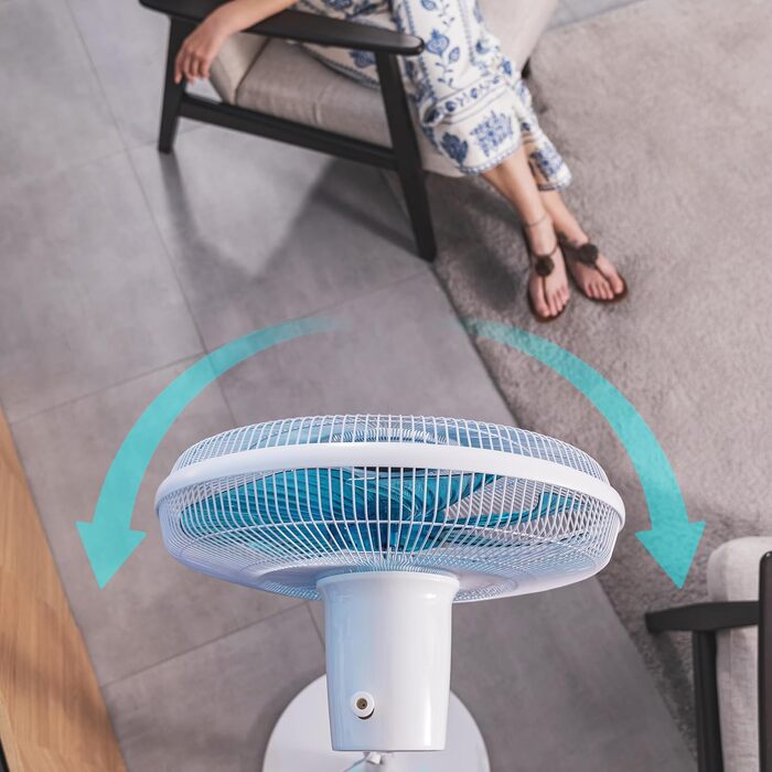 Вентилятор підлоговий Cecotec EnergySilence 610 Max Flow 70 Вт, 40 см, 4 швидкості, таймер 2 год, поворот 90°, регульований кут нахилу, білий/синій