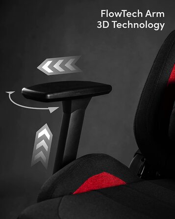 Ігрове крісло SENSE7 Sentinel, ергономічне, з регульованою поперековою подушкою, нахилом, механізмом гойдання, тканинне, до 150 кг, для ПК, чорний/червоний