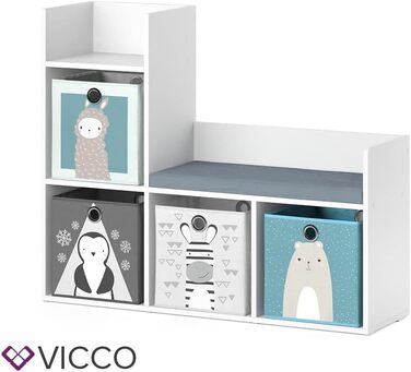 Дитяча книжкова полиця Vicco Luigi біла з 2 коробами, 107.2x88.6 см